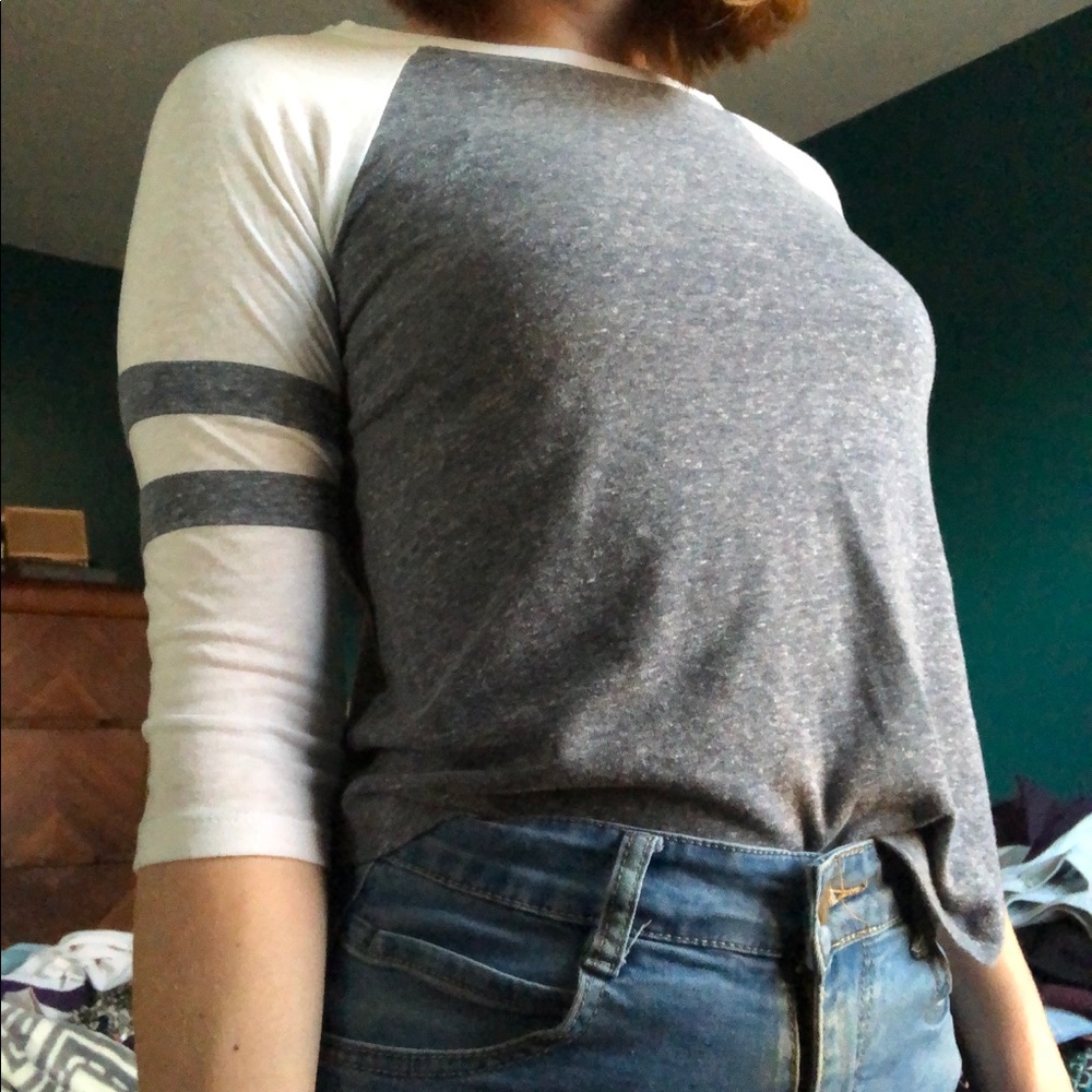 Gray and white baseball shirt